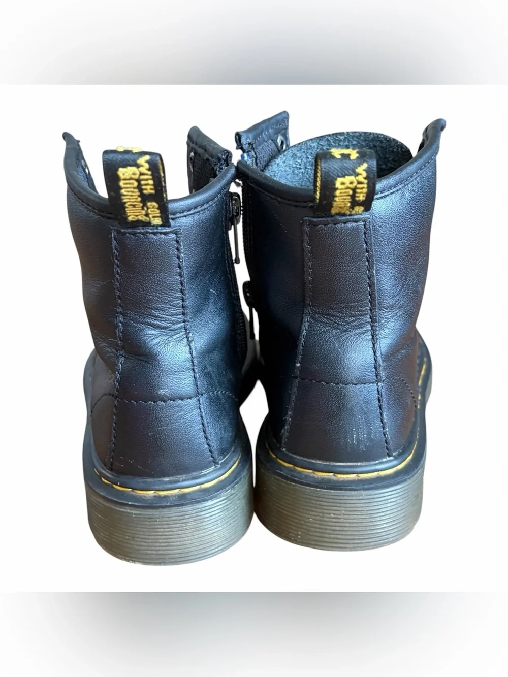 Dr Martens Kids 1460 Black Leather Combat Boots Size 12 Side Zip+Elastic Laces